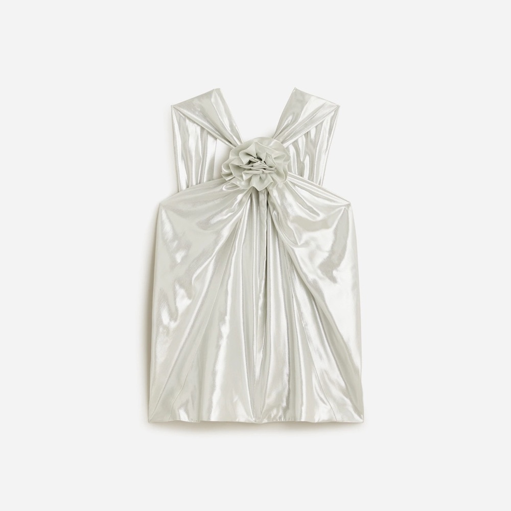 J. Crew Metallic Silver Halter Camisole with Rosette
